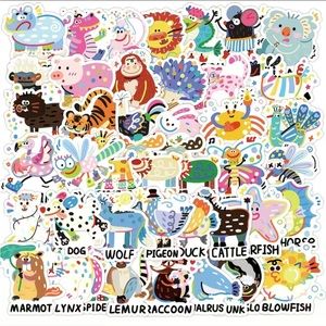 60 Pcs Waterproof Cute Labeled Animals Vinyl Stickers Bundle Set